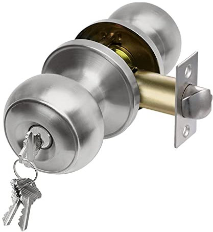CML Hardware Keyed Entry Door Knob Set, Entrance Door Lock in Solid Stainless Steel for Exterior and Interior, Round Ball Handle, 1 Pack