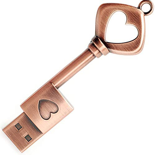 32GB USB 3.0 Flash Drive, BorlterClamp Memory Stick Retro Metal Love Heart Key Shaped USB Drive Thumb Drive
