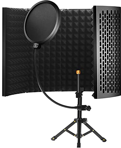 Mikrofon Isolation Schallschutz mit Stativ, 5 Seiten Faltbar Absorbierender Schaumschicht Micscreen Aufnahmestudio Aufnahmen vocal booth isolation shield Passend Für Blue Yeti