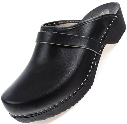 APREGGIO Zoccoli Uomo Legno - Pantofole Ortopediche - Nero 44