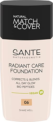 SANTE Naturkosmetik Radiant Care Foundation 06 Warm Beige, vegane Foundation mit Bio-Peptiden und hochwertigen Ölen, für strahlende Haut, pflegende und nachhaltige Formel, 30ml