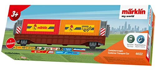 Märklin My World - 44122 - Chariot à conteneurs - avec conteneur Amovible - Accouplement magnétique - Accessoire de Train Miniature - À partir de 3 Ans - Voie H0