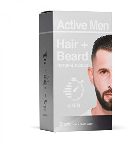 Active Men Bart- & Haarfarbe - Natürliches Finish, für Haar, Bart & Schnurrbart - Keine Hautfärbung, Wirkung in nur 5 Minuten - Mehrfachanwendung - Farbe: Schwarz