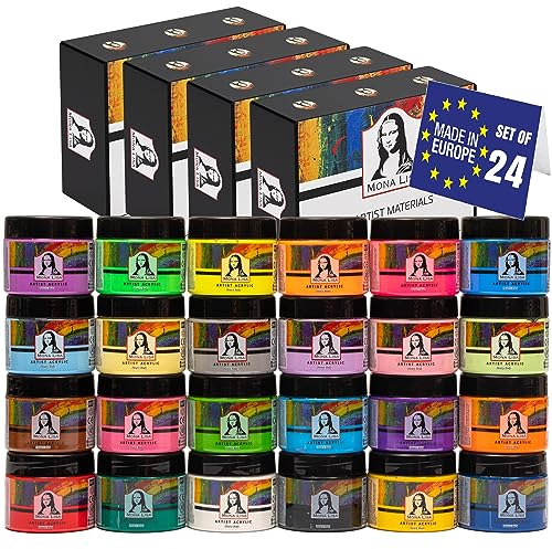 Smartfarben Premium Acrylfarben Set Primär + Intermediär Seiden + Pastell Chalky Matt+ Neon Set 24x125ml 100% NON TOXIC Hochdeckend Schnell Trocknend Zum Malen auf Holz Stein Leinwand, Glas, Pappe