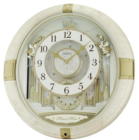SEIKO QXM603WRH 12 Melodies in Motion Rotating Pendulum Wall Clock, Winter Angels