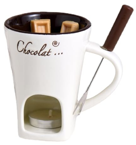 Choklad värmande kopp, 130 ml keramisk smörvärmare, kreativ choklad värmande kopp, choklad termoskopp med fonduegaffel, keramisk smörvärmare, mångsidig smält varm gryta kopp för ostchoklad