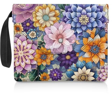 NETILGEN Book Sleeve Book Schutzhülle mit extra Sleeve Tasche Knopf Klappe Design waschbar Taschenbuch Geldbörse Lehrbuch Schutzhülle Lesegeschenk Boho Blume Blau Gelb