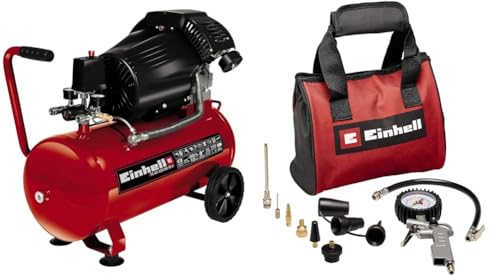 Einhell Kompressor TC-AC 420/50/10 V (2200 W., max. 10 bar, 50 l-Tank, 420 l/min Ansaugleistung, Drehzahl 2850 min^-1, Druckminderer, Manometer, Ölschmierung, inkl. 10-tlg. Druckluftset)