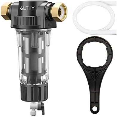 Pré-filtre for toute la maison Spin Down Filtre à eau for sédiments Préfiltre central Système de purification Contre-lavage Maille en acier inoxydable Filtre à Boisson Saine(Host and 1x Filter)