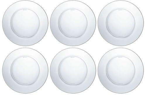 Tradineur - Pack de 6 platos llanos - Fabricado en Vidrio - Modelo Lys - Resistentes, vajilla de cocina, Aptos para lavavajillas (Transparentes - Ø 23,5 cm)