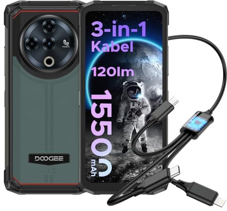 DOOGEE Fire 6 Power Outdoor Handy 20GB + 256GB/2TB, 15500mAh(33W) Outdoor Smartphone, 120LM Taschenlampe, 6,56 Zoll HD+ Outdoor Handy Ohne Vertrag Android 14, 50MP Kameran, Dual 4G SIM/NFC/GMS/Face ID