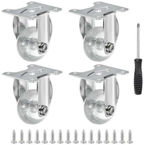 PATIKIL 1.5 Inch Fixed Caster Wheels, 4 Pcs Clear PU Rigid Caster Wheels Non-Swivel Furniture Wheels 165 Lbs with Screws Screwdriver for Cabinet Workbench Cart Trolley