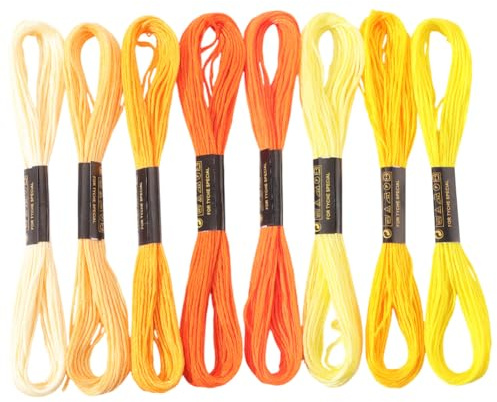 CABODYALS 8 nystan 6 strängar gula broderi tandtråd brokig gradient korsstygn tråd polyester vänskapsarmband garnsträng bulk för handsömnad stickning hantverk virkad sömnad