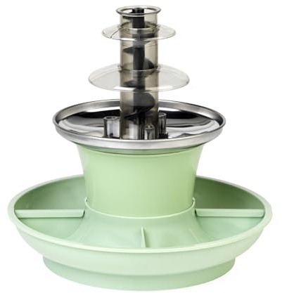Giles & Posner Mini Fontana di Cioccolato – Macchina Elettrica a 3 Livelli, Spegnimento Automatico, 0°C a 50°C, Set per Fonduta di Formaggio, Vassoi Alimentari Rimovibili, 25W, Verde