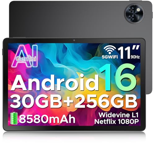 DOOGEE U11 Pro Tablette Android 16, Tablette 11 Pouces, Gemini AI 30GB RAM+256GB ROM/TF 2TB, Batterie 8580mAh, Octa-Core T7200 90Hz,13MP Caméra, Tablette Tactile 1080P/5G WiFi/OTG/Face ID
