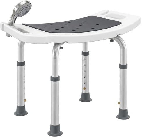 HOMCOM Shower Chair Height-Adjustable Bath Stool for Elderly Grey | Aluminium Frame, Non-Slip Feet, Bathtub Stool Seat, Padded Seat, Disabled Handicap