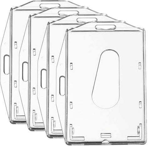 Redamancy 4 Stück Ausweishüllen, Badge Holder, Transparente Kartenhalter Kartenhülle Horizontaler und Vertikaler Dual-Use mit Daumenausschub für Krankenhauspersonal, Polizei und Schüler