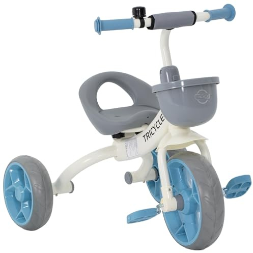 AIYAPLAY Tricycle Enfant évolutif, Tricycle pour Enfants avec Panier Avant et Roues EVA, pour l'intérieur et l'extérieur, Cadeau pour garçons et Filles de 2 à 5 Ans, Bleu