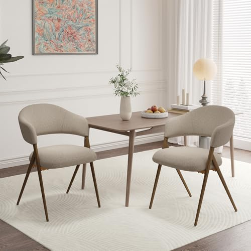 COLAMY Ergonomic Linen Dining Chair with 135° Recline, Breathable Cotton-Linen Fabric, Wooden-Look Metal Legs, 125kg Capacity, Modern Padded Dining Room Chair for Kitchen, Farmhouse & Home,Taupe