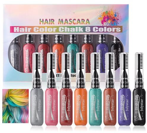 Domality 8 Colors Temporary Hair Color Dye for Girls & Women, Washable Hair Mascara Hair Chalk for Birthday Cosplay DIY, Easter, New Year (B)