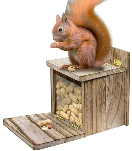 Comedero de ardillas, caja de comida de madera para ardillas – Casa de comedero de ardillas – para ventana al aire libre, jardín, patio, valla de árbol
