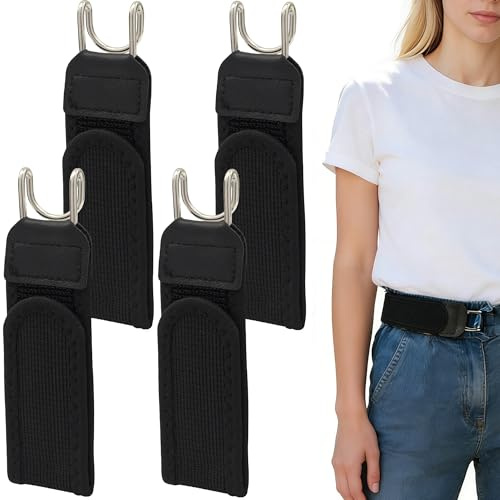 GEVECORI 4 PCS Ceinture Sans Boucle Homme et Femme, Tactique Ceinture Homme Sans Boucle À Crochet Métallique, Ajustable Extensible Ceinture Elastique Femme, Idéale pour Bureau, Sport, Voya (01Noir)