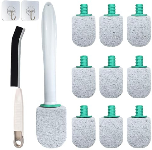 BORISCA 10 Pcs Pumice Stone For Toilet Cleaning + Cleaning Brush + 2 Hooks, Replaceable Set Toilet Pumice Stone for Cleaning with Handle for Cleaning Toilet, Pool, Bathroom, Limescale Remover