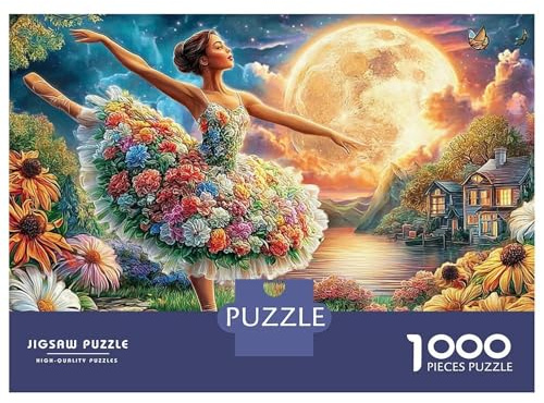 Moonlit Ballerina Jigsaw Puzzles 1000 Pieces Classic Educational Games Floral Meadow Dancer for Kids & Adults & Teens 52x38cm/1000pcs