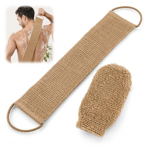 Ryggskrubber & peelinghandske av jute, ryggborstset | Ryggband och exfolierande handskar av jute, mild och effektiv mot döda hudceller – för män och kvinnor.