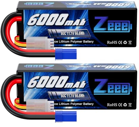 Zeee 3S Lipo Battery 11.1V 80C 6000mAh Hard case Battery with EC5 Plug for RC 1/8 1/10 Scale Vehicles Car,Trucks,Boats (2 Pack)