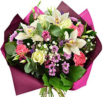 Sara Bouquet Fresh Bouquet Delivery, Cut Orchids and Roses in Pastel Tones Gift Summer Flower Arrangement for Birthdays, Anniversaries, Get-Well, Thinking of you, Thank-you, Housewarming Occasions