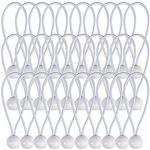 AOPRIE 30 Pcs Bungee Cords with Balls 4 inch White Ball Bungees Heavy Duty Tarp Bungee Cords Trap Weather Resistant Tie Down Strap for Camping, Tents, Cargo, Holding Wire and Hoses