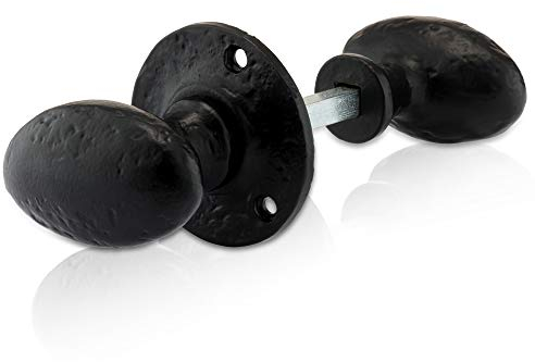 XFORT® Antique Black Oval Rim Knob, Sturdy Brass Door Knob Handles, Gate Handles, Complete with Colour Matched Screws for Use with Rim Sashlocks