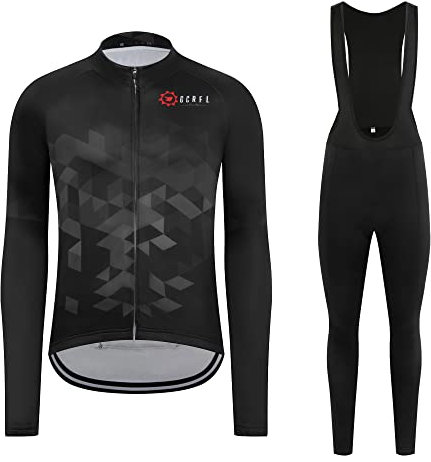 GCRFL Winter Fahrradtrikot Sets Thermo Fleece Fahrrad Trikot + Trägerhose Langarm Fahrradbekleidung Sets für Herren, schwarz grau, XXX-Large