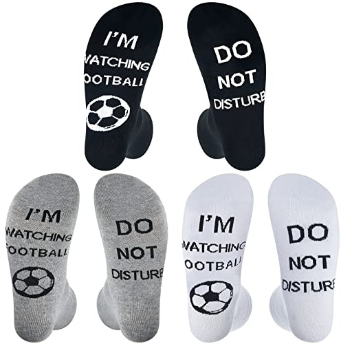 SATINIOR 3 Pairs Do Not Disturb Football Soccer Socks Novelty I'm Watching Football Socks for Men Women Funny Sport Socks for Christmas Match Fans Birthday Gift(Classic Soccer)