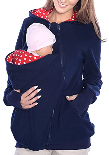 3 i 1 Kängurujacka för kvinnor för mamma och bärsele Luvtröja Fleece dragkedja Långärmad tröja Gravid topp Mjuk och bekväm bärtröja,003,M