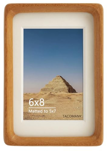 Natural Wood Photo Frames Inspired Tabletop Picture Frame with Mat, Vertical or Horizontal Display (Teak, 6x8 matted to 5x7)