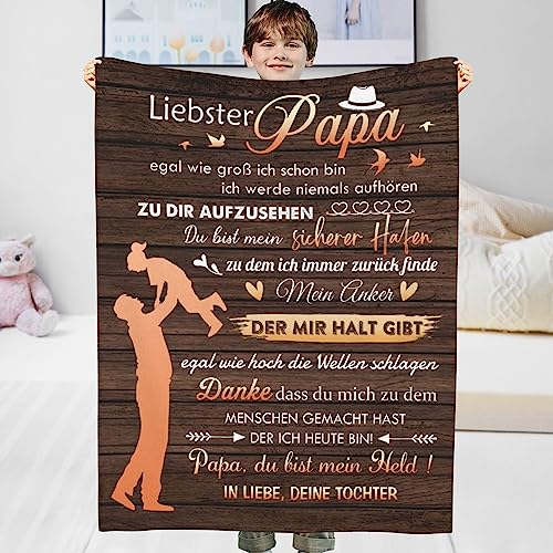 Geschenke für Papa von Tochter Sohn, Geburtstag Geschenke für Papa, Vatertagsgeschenk Kuscheldecke, Lustige Geschenke für Papa, Vater Geschenkidee, Personalisierte Flauschig Decke für Papa 130x150CM