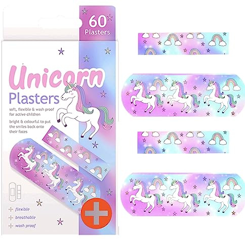 Kids' 60-Pack Unicorn Rainbow Plasters - Fun, 2 Sizes