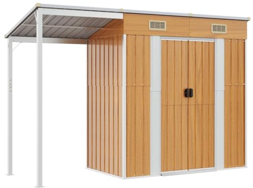 vidaXL Gartenhaus, Geräteschuppen mit Schleppdach Schrägdach, Gerätehaus für Gartengeräte Werkzeuge, Garten Metall Schuppen, Hellbraun Stahl