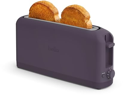 bella 2 Slice Slim Toaster, Fits-anywhere™ Kitchenware, 6 Setting Shade Control with Reheat & Cancel Buttons, Fits sourdough, 10” Long Slot, Anti Jam & Auto Shutoff, 900 Watt, Plum