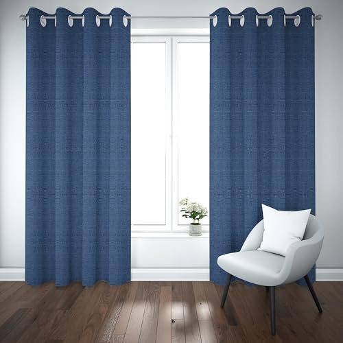 HOME ZEN HOUSEHOLD LINEN Tenda da interno CHECKS 140x280cm con occhielli 1 pannello oscurante, termica, jacquard, tinta unita per camera da letto tenda soggiorno (BLU)