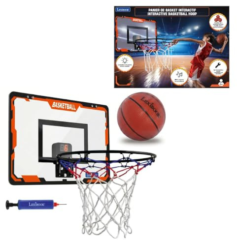 LEXIBOOK, Canasta de Baloncesto interactiva, Contador de Puntos, Efectos de Sonido, Baloncesto, Bomba incluida y Kit de instalación Incluido, JG920
