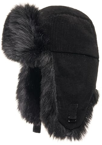 Futrzane Cappello di Velluto a Coste con Paraorecchie - Berretto Uomo Invernale (L, Nero - Nero Siberian)