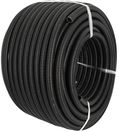 Jandei - Tubo Corrugado de Conducción de Cableado Sin Ranura. Bobina 50m. Manguera Protectora de Cables PVC Negro (16mm)