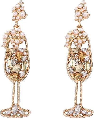 Boucles d'Oreilles en Verre à Vin pour Femme - Champagne et Vin