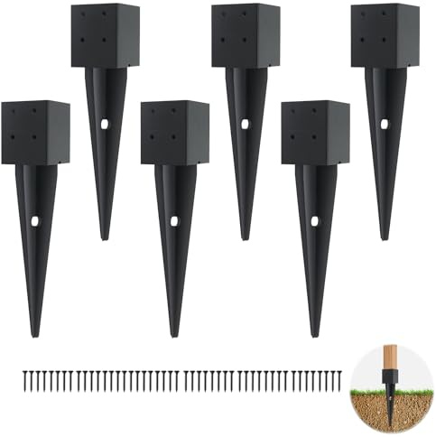 6 Pcs 4x4 Fence Post Anchor Ground Spike（Inner Size 3.6x3.6 16 Black Powder Coated–Mailbox Post Anchors, for Deck,Fence,Railing,Mailbox..