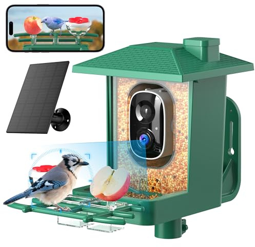 Comedero Pajaros Exterior Camara Solar: 2K HD WiFi Comedero para PáJaros Resistente IP66 - Regalos para Los Amantes Los PáJaros AI Seguimiento Prueba Ardillas Jardin- Bird Feeder Camara