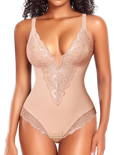 YARRCO Body Gainant Femme Ventre Plat String Bodysuit Shapewear (#577 Beige,M)