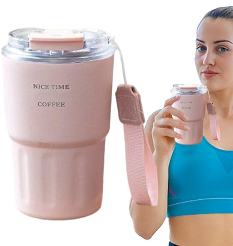 Insulated Travel Mug - Cup Straw Lid & Handle | Stainless Steel Mugs | 360ml Travel Mug with Straw | Insulated Reusable Cup with Hot Cold Retention for